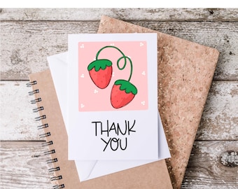 Digital Thank You Card / Print at Home Thank You Card / Strawberry Thank You Card