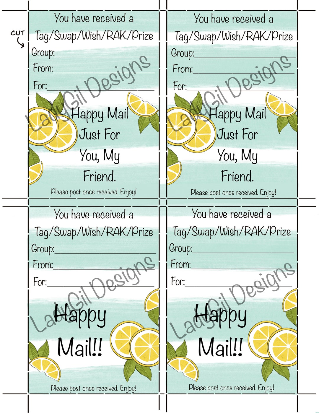 Swap Rak Tags Lemon Happy Mail Tag Insert: Swap Wish RAK Prize (digital Download) - Etsy