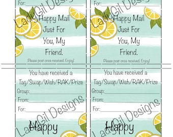 Happy Mail Swap Insert | Tag Insert | Wish | RAK | Prize | Lemon tag insert | Digital Download