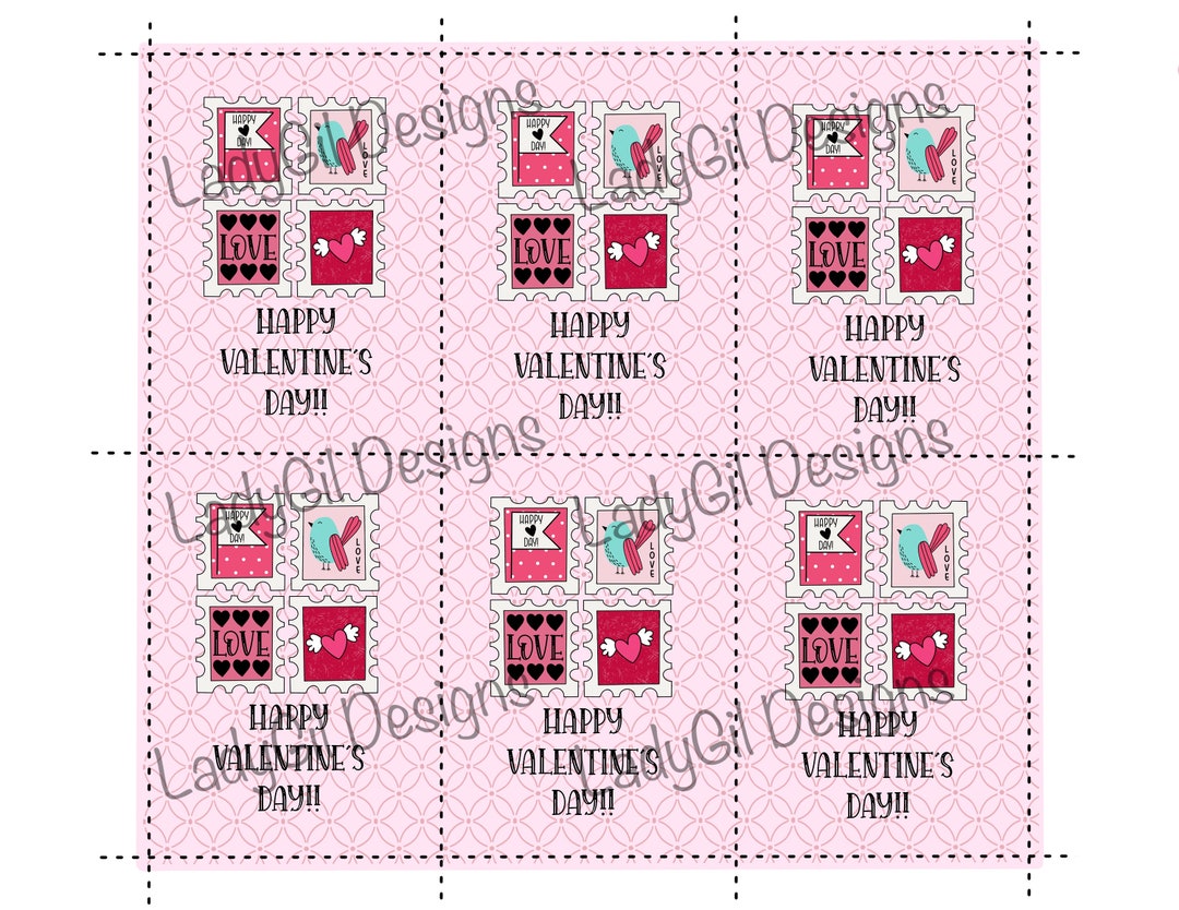 Printable Valentines Day Cards Digital Download Postage Stamps Etsy