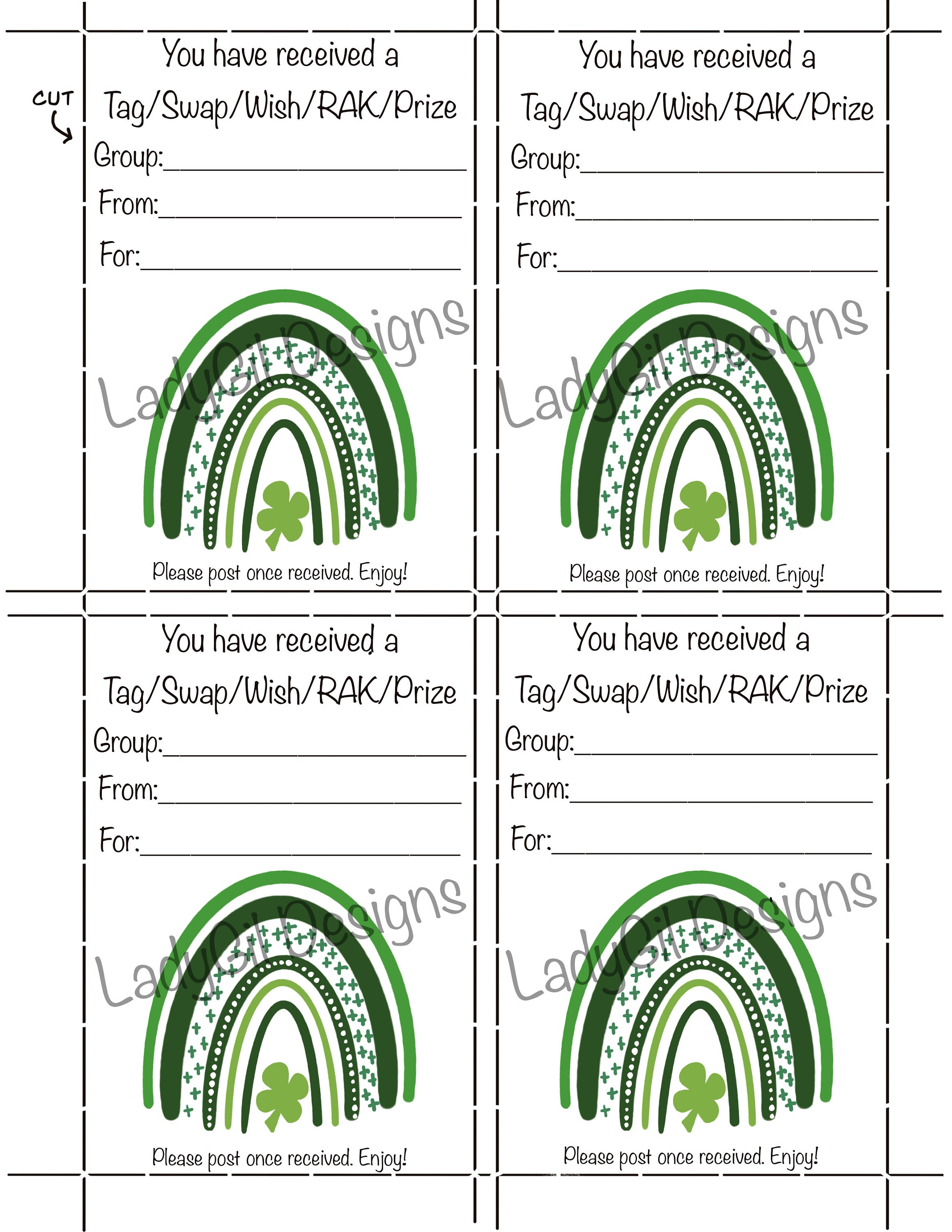 Swap Rak Tags Happy Mail Swap Insert | Tag | Shamrock | Rainbow | Swap | Wish | RAK ...