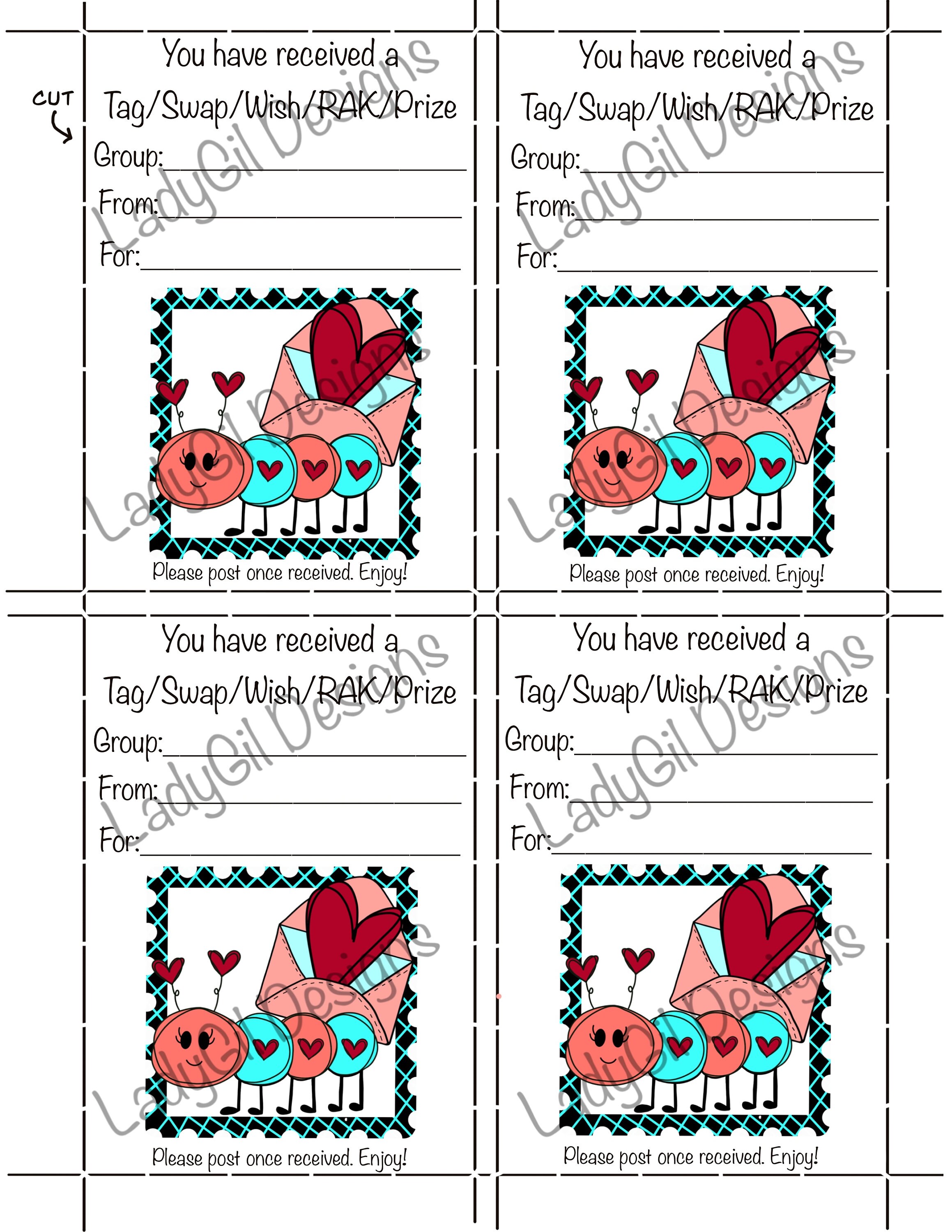 Swap Rak Tags Happy Mail Swap Insert Tag/swap/wish/rak/prize/caterpillar Valentine ...
