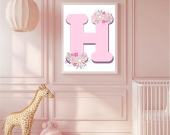 Arte de pared con la letra H con motivos florales