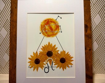 Leo Zodiac Sunflower Constellation Art Print: Framed or Unframed