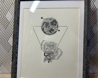 Cancer Zodiac Drawing: Original Graphite Art, Moon Constellation (9x12 Framed)