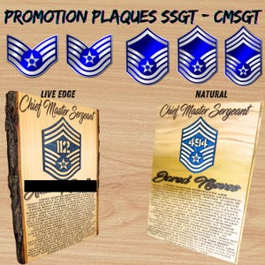 Air Force Promotion Plaque - SSgt, TSgt, MSgt, SMSgt, and CMSgt; Plaque with Stand included!