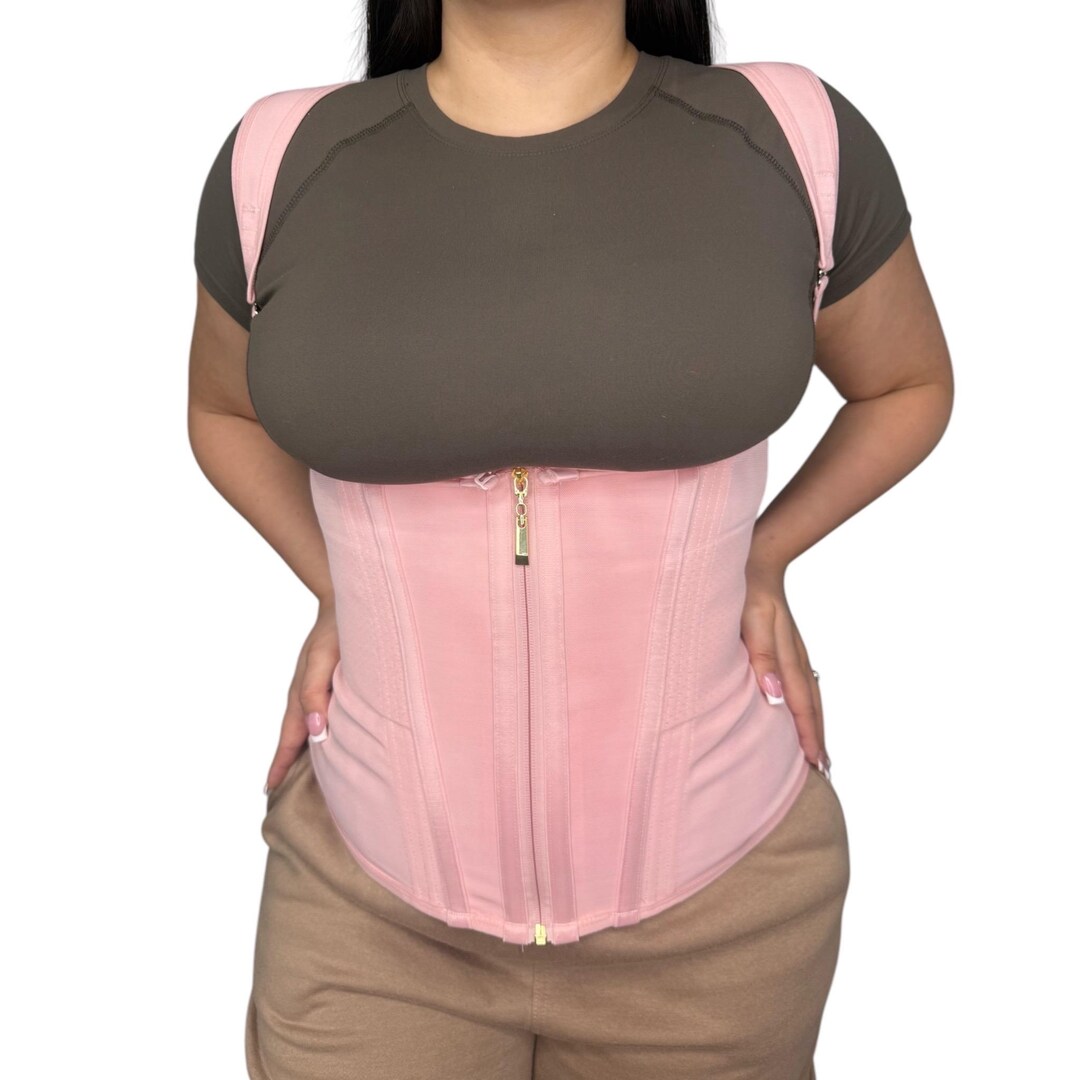 Pink Adjustable Waist Trainer Corset: Steel Boned Body Shaper