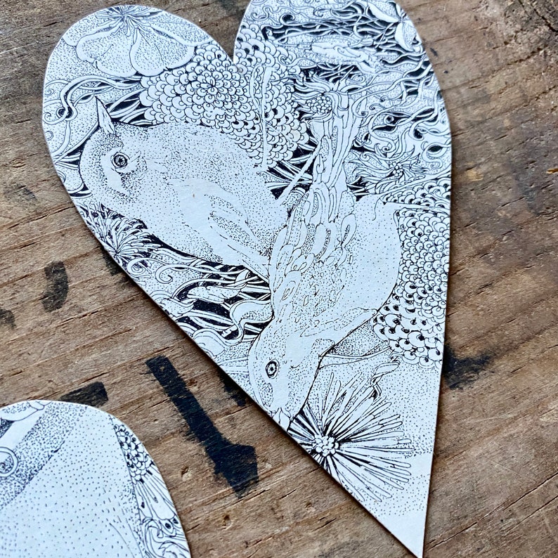 Upcycled hand cut hearts, one of a kind hearts, junk journal hearts, mixed media hearts, collage paper and hearts, repurposed hearts image 4