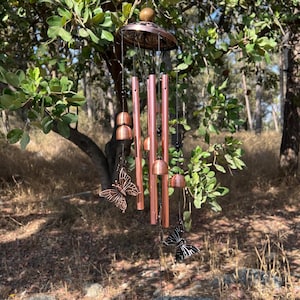 Vintage Metal Butterfly Wind Chimes – Large Outdoor Garden Chime, Memorial & Sympathy Gift, Handmade Meditation Sound