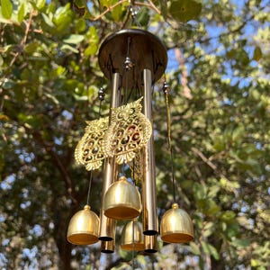 Majestic Golden Owl Wind Chime – Handmade Beaded Bell Garden Chimes for Meditation, Sound Healing & Outdoor Serenity