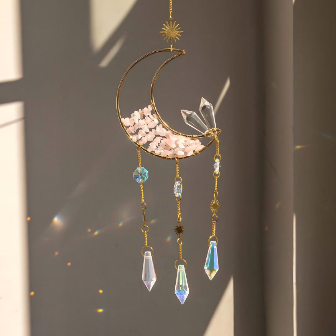Celestial Crystal Half Moon Suncatcher – Rainbow Maker Wind Chime - Etsy