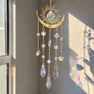 Gouden vlammaan zonnevanger | Crystal Rainbow Maker, hangend woondecor