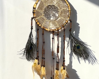 Enchanting Bohemian Bamboo Circle Peacock Dreamcatcher – Native Dreamcatcher, Feather Wall Hanging & Boho Deco