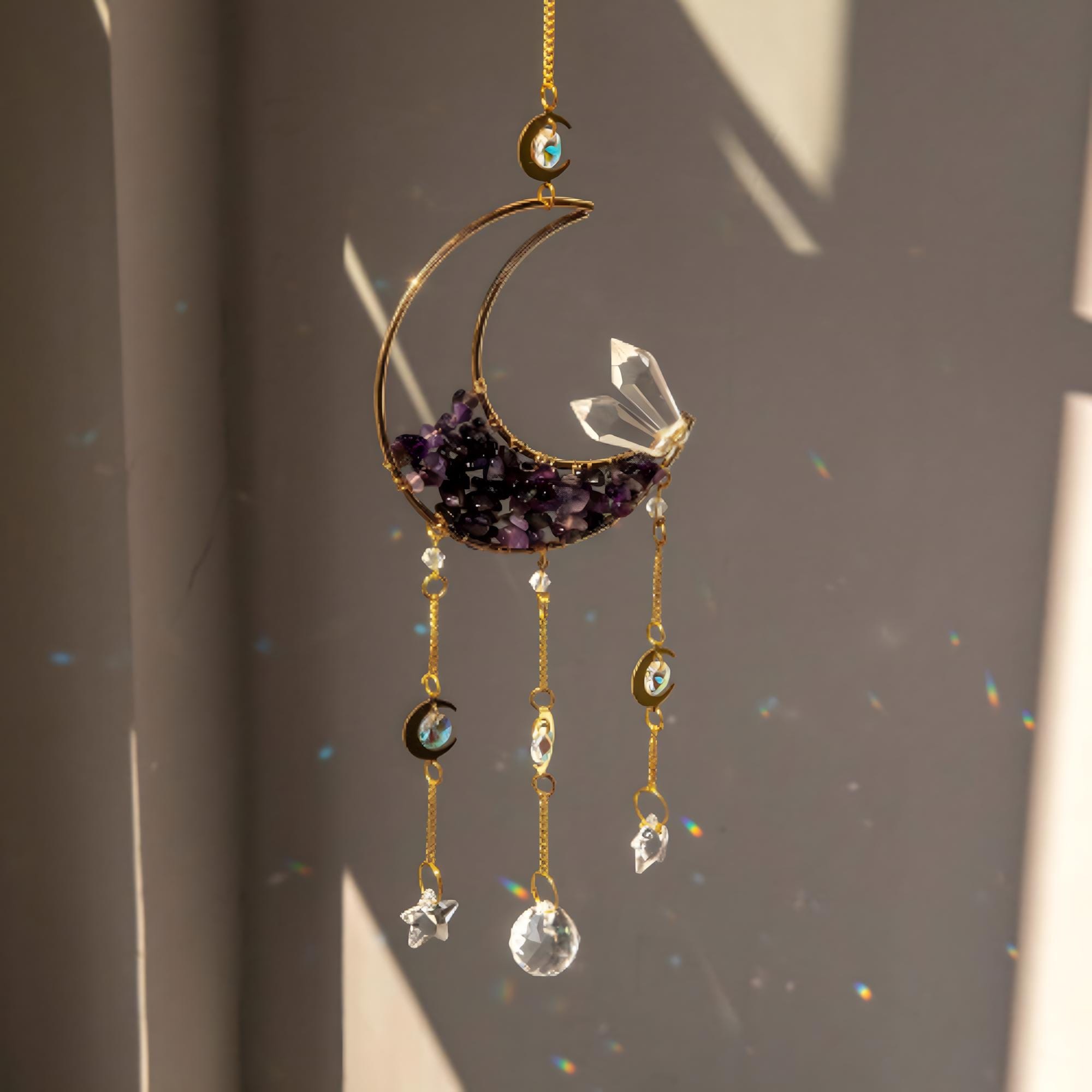 Celestial Crystal Half Moon Suncatcher – Rainbow Maker Wind Chime - Etsy
