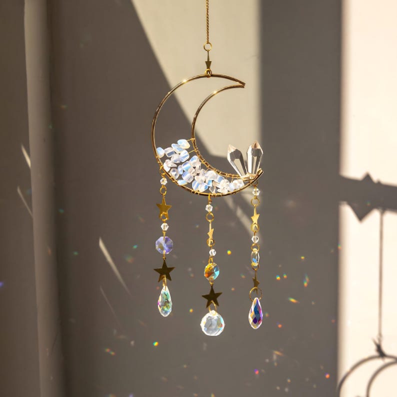 Celestial Crystal Half Moon Suncatcher – Rainbow Maker Wind Chime - Etsy