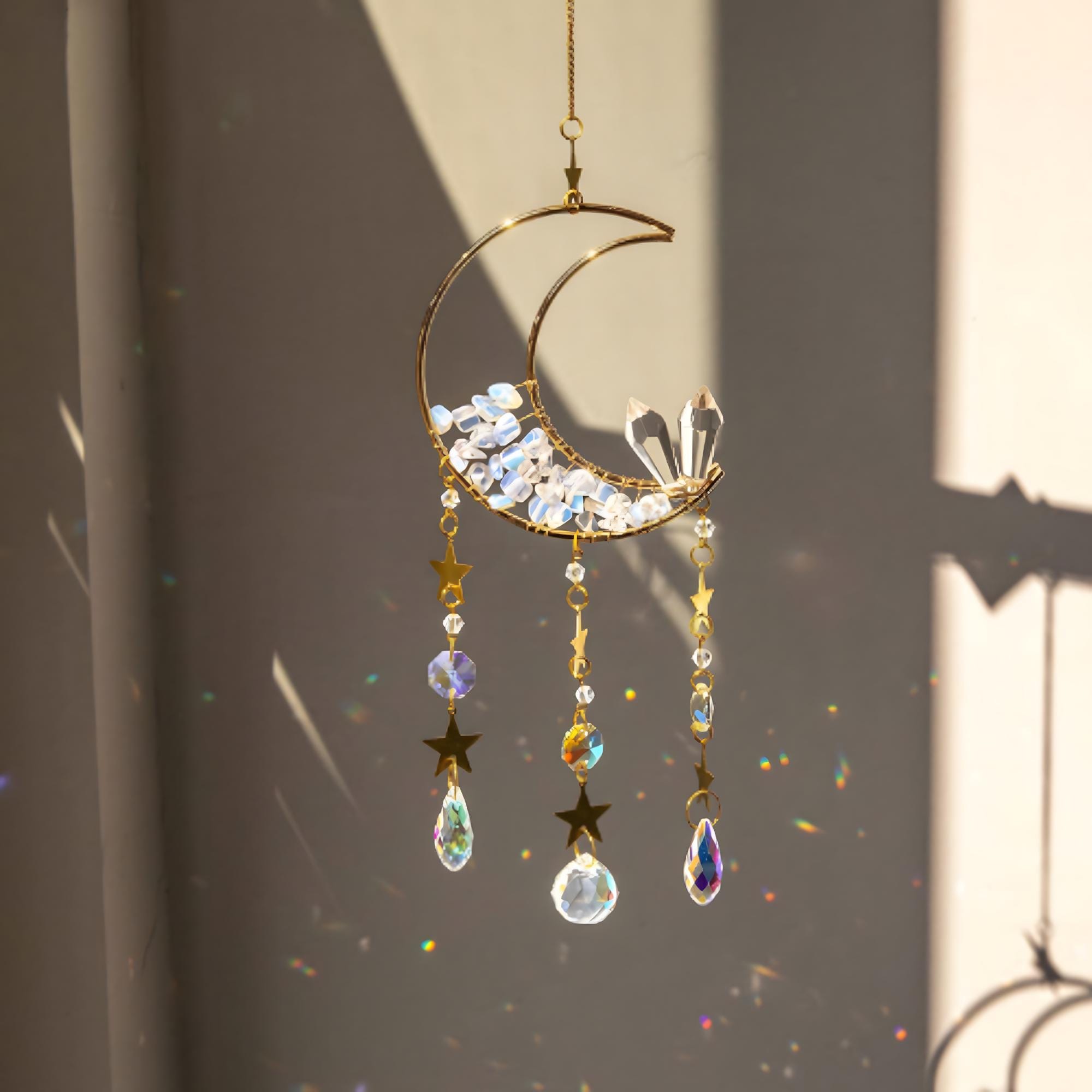 Celestial Crystal Half Moon Suncatcher – Rainbow Maker Wind Chime - Etsy