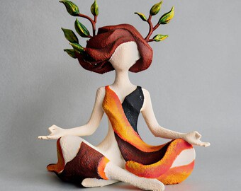 Estatueta de Deusa Única, Escultura de Meditação, Arte Inspirada na Natureza, Decoração de Yoga, Zen, Espiritual, Feita à Mão
