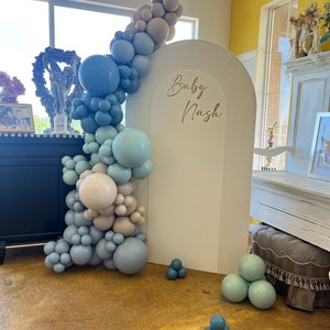 Luxury double stuffed boho balloon garland, dusty blue, slate blue, mint green, white sand, bridal shower, baby shower, birthday