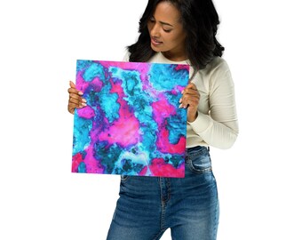 Vibrant Metal Marble Art Print - Stunning Abstract Mix Of Magenta & Cyan - Contemporary Home Decor - Stylish Fine Art For Modern Wall Spaces