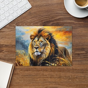 Majestätische Afrikanischer Löwe Grußkarte - Ein lebendiges Ölgemälde, perfekt für Naturliebhaber und besondere Anlässe jeder Art - Ein tolles Geschenk