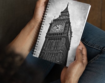 Big Ben Spiral Notebook - Stunning Black & White Photo, Elegant Home And Office Stationery Decor, Perfect Traveler Journal, Great Gift Idea