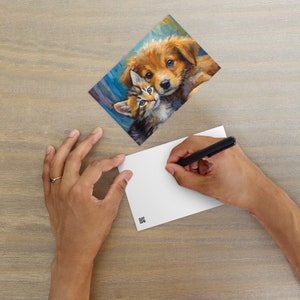 Entzückende Kätzchen- und Welpe Postkarte - Perfektes Geschenk für Kinder, Tierliebhaber, Hunde- und Katzen-Enthusiasten und Kunstsammler - Dekoratives Zuhause