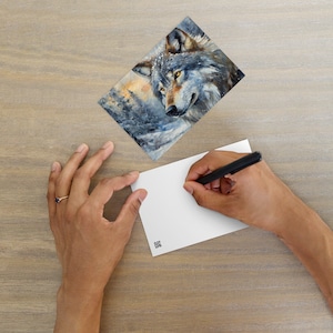 Stilvolle grauer Wolf Postkarte - Bunte Ölmalerei, Winterlandschaft, perfekte Natur & Wildtier Geschenk, Haus Und Büro Stationäres Dekor