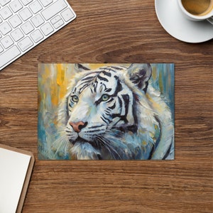 Elegante wenskaart witte tijger – prachtig olieverfschilderij – majestueus dierenontwerp – op de natuur geïnspireerde kaart – stijlvolle stationaire kunst