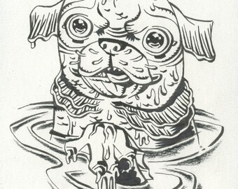 Pug From The Black Lagoon – Ink Drawing