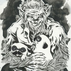 Werewolf and Pugs – Ink Drawing