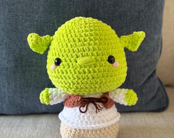 Peluche au crochet inspirée de Shrek | Peluche ogre vert fait main | Jolie poupée Amigurumi | Cadeau de fan