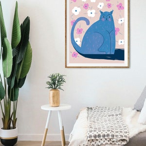 Illustration, Cat Drawing, Flowers, Bedroom Print Poster, Bedroom Wall Art, Funny Bedroom Prints, Handmade Wall Decor, Cute Cat Prints zdjęcie 7