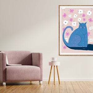 Illustration, Cat Drawing, Flowers, Bedroom Print Poster, Bedroom Wall Art, Funny Bedroom Prints, Handmade Wall Decor, Cute Cat Prints zdjęcie 4