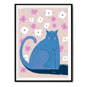 Illustration, Cat Drawing, Flowers, Bedroom Print Poster, Bedroom Wall Art, Funny Bedroom Prints, Handmade Wall Decor, Cute Cat Prints image 6