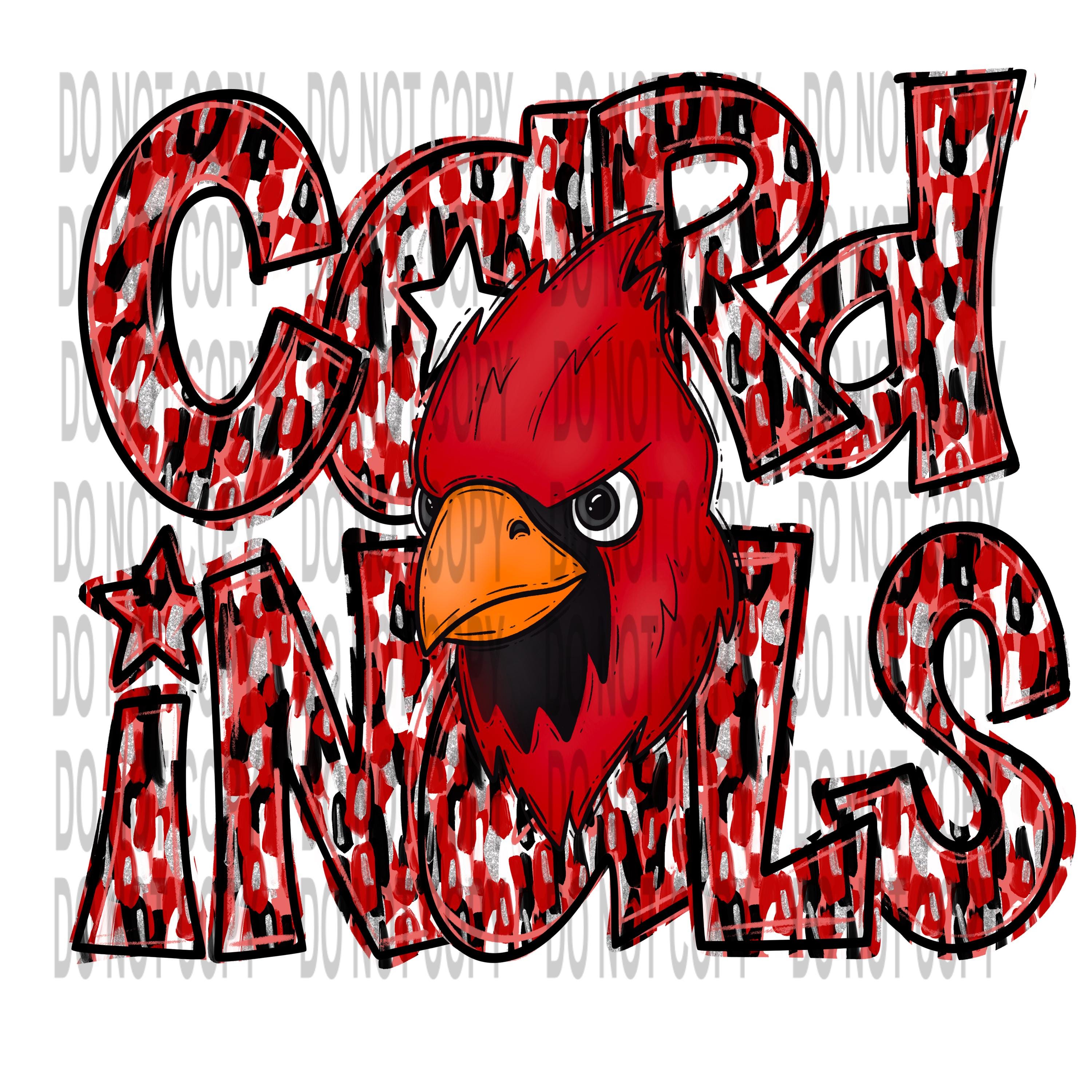 PNG de la mascota de los Cardinals en rojo, negro, blanco y plata – Descarga digital de alta resolución para DTF, sublimación y manualidades