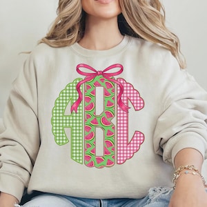 Ready to Press DTF Transfer Watermelons Lime Pink Gingham Monogram #26627BPS