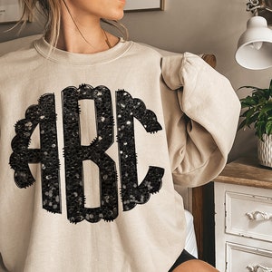 DTF Transfer Chunky Black Glitter Monogram #2311