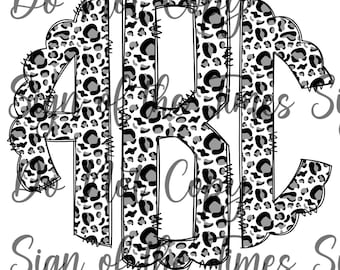 Ready to Press DTF Transfer White Snow Leopard Monogram #230414D