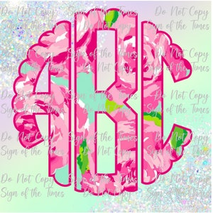 Ready to Press DTF Transfer Pink Floral Preppy Monogram #2328BD