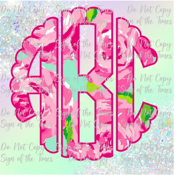 Ready to Press DTF Transfer Pink Floral Preppy Monogram #2328BD