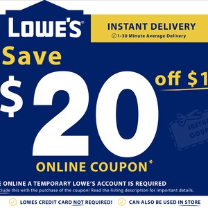 LOWES 20 Off 100 ONLINE COUPON - Use online with a temporary Lowe's account **Read Description** Or In-store with scan-able barcode