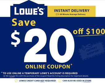 LOWES 20 Off 100 ONLINE COUPON - Use online with a temporary Lowe's account **Read Description** Or In-store with scan-able barcode