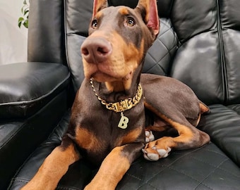 Cadena para perros de eslabón cubano de 14 mm, cadena para perros personalizada, regalo para perros, collar para perros, collar para mascotas, eslabón cubano, collar de oro para perros