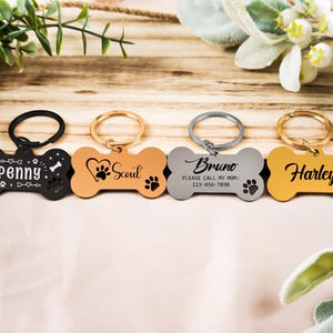 Personalized Dog Tag with Hollow Paw Print,Customized Stainless Steel Pet ID Tag,Bone Shaped Dog Tag,Dog Collar Tag,Pet ID Tag,Dog Birthday