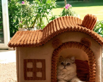 Indoor Warm Dog House - Soft Pet Bed - Fluffy Dog House - Cat House - Pet Beds - Pink Cat/Dog Bed - Brown Cat/Dog Bed - Fluffy Cat House