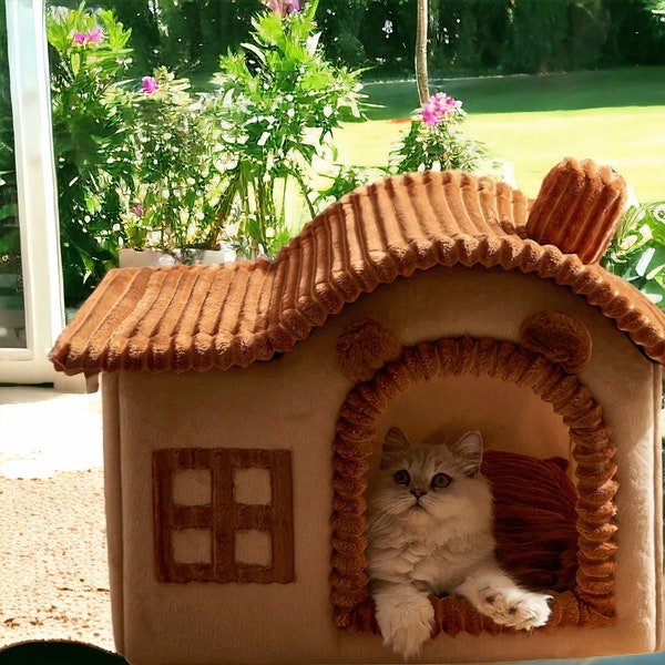 Indoor Warm Dog House - Soft Pet Bed - Fluffy Dog House - Cat House - Pet Beds - Pink Cat/Dog Bed - Brown Cat/Dog Bed - Fluffy Cat House