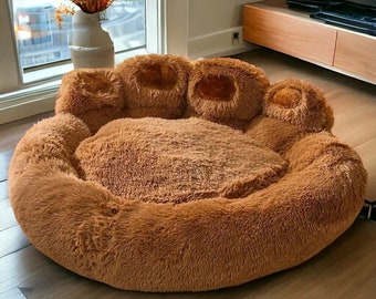 Fluffy Dog Bed - Large Dog Beds - Bedding - Big Cushion Pet Beds - Brown Fluffy Pet Bed