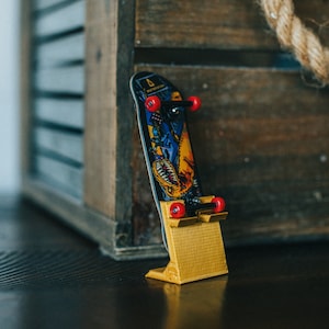 Fingerboard display stand,Desktop mini skateboard holder, Tech Deck holder,Desktop skateboard,Gift for boys, Gold vertical stand, magnetic,