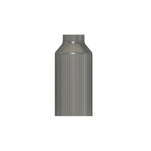May include: A cylindrical bottle with a narrow neck and a flat top, featuring a vertical ribbed texture throughout its surface. The object is rendered in a neutral grey tone with visible wireframe grid lines, creating a structured, geometric appearance.