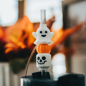 Lego inspired Straw Topper - Halloween, Cute Ghost, Pumpkin, Spooky, Stanley Cup, Skeleton, Stackable, Straw Saver, fall accessory,